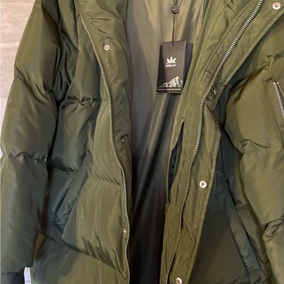 NEW. OLAY Olive Green Quilted Puffer Jacket with Hood - Picture 2 of 13